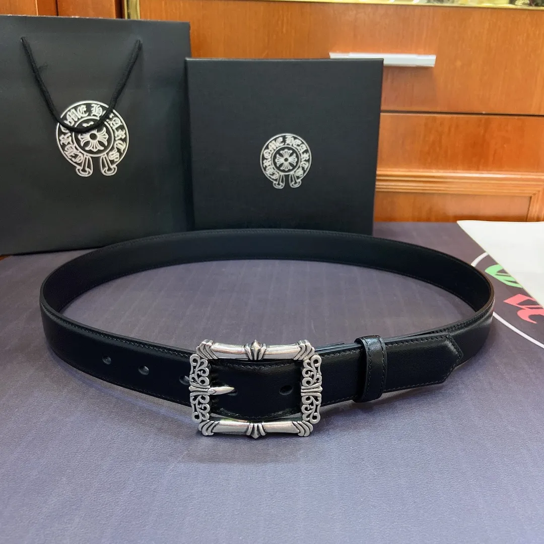 𝐂𝐡𝐫𝐨𝐦𝐞𝐇𝐞𝐚𝐫𝐭𝐬 Crow Heart Japanese Pin Buckle Belt [Fixed Style], the brass silver-plated buckle is paired with an imported wax leather belt, which is very cool. Width 3.0cmp480